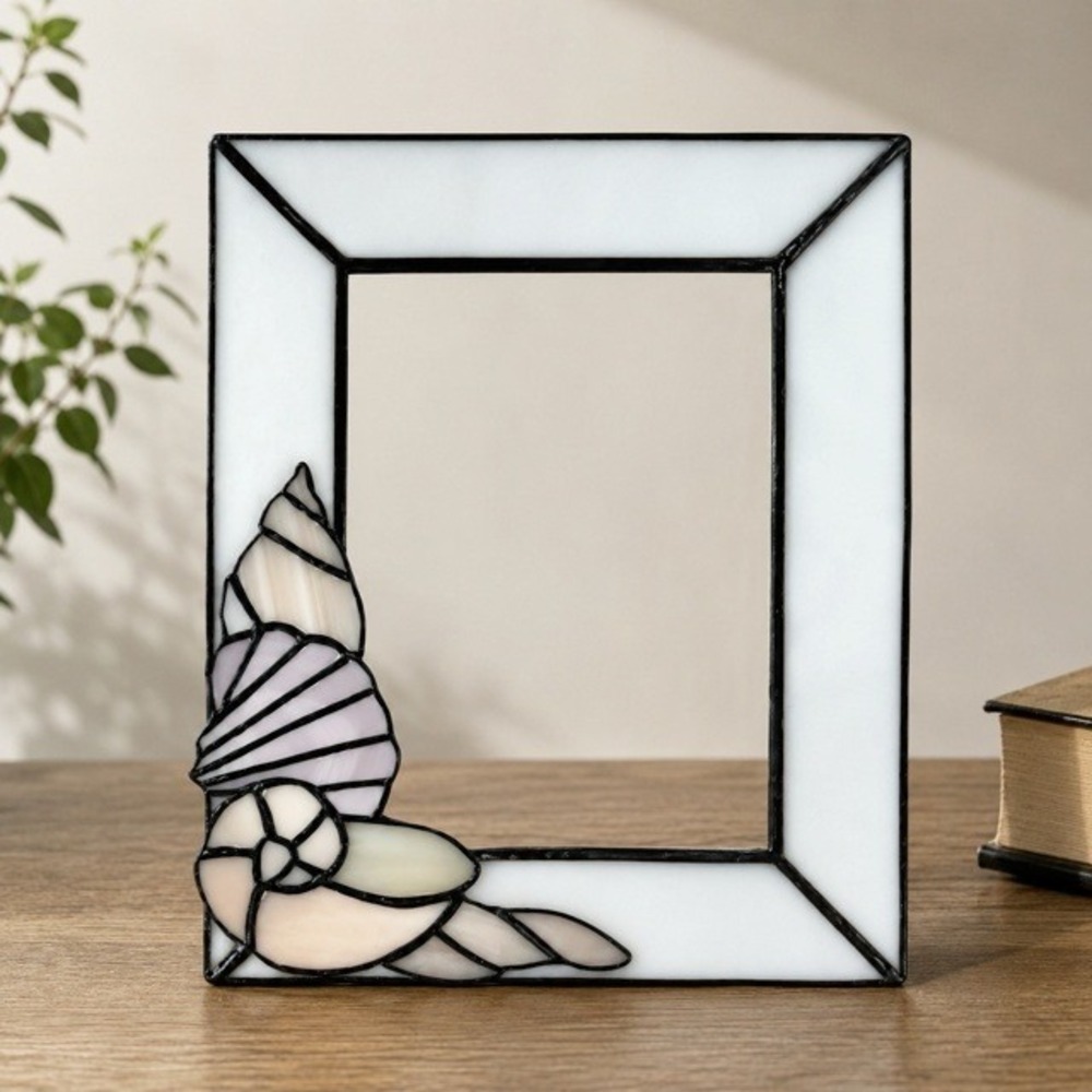 Stained‎ Glass 5x7 Picture Frame Seashell Coastal Tabletop Decor